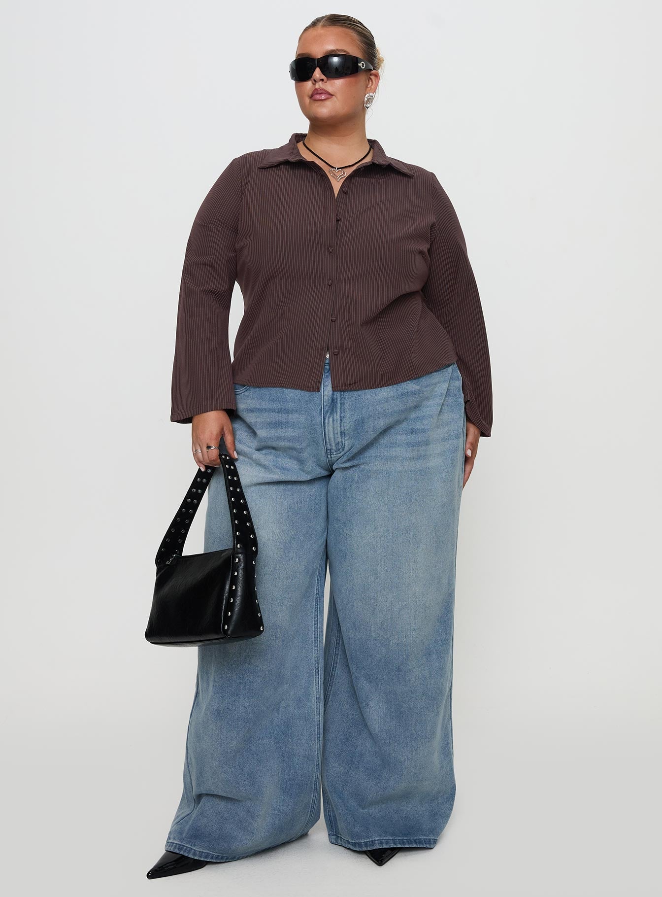 Anni Pinstripe Shirt Brown Curve