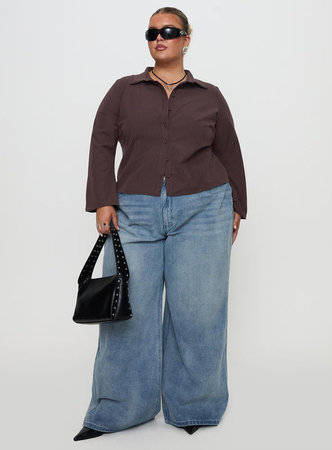 Anni Pinstripe Shirt Brown Curve