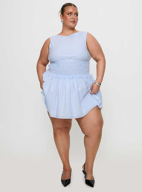 Yennifer Shirred Mini Dress Blue / White Curve