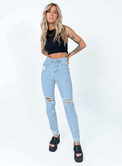 front view of model wearing Princess Polly Camile Jean Denim High Waisted 