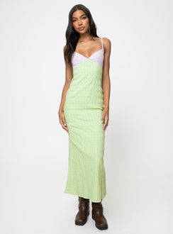 Check print maxi dress Adjustable shoulder straps, v-neckline Slight stretch, partially lined