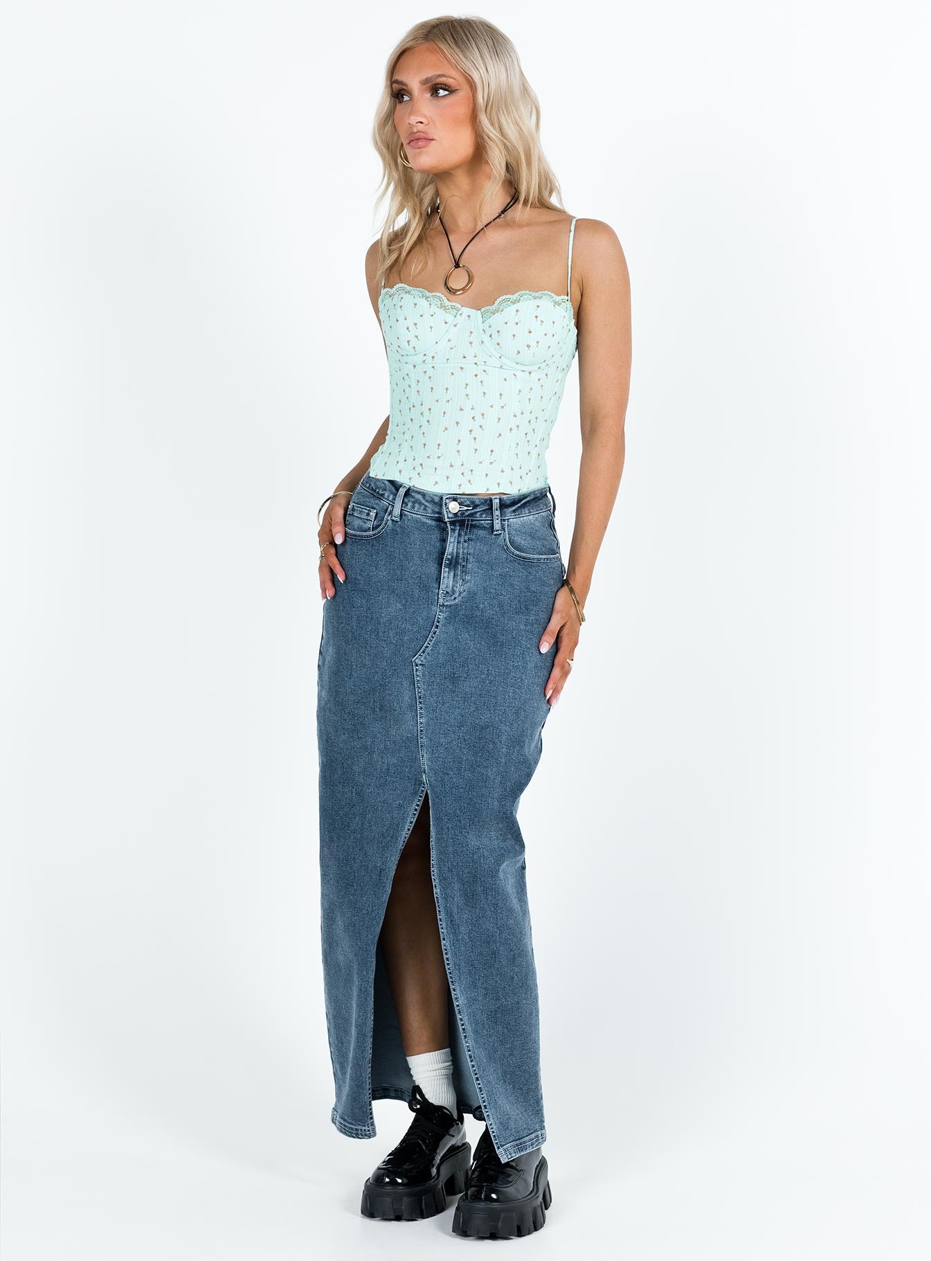 product Princess Polly Sleeveless Square Neck  Clemont Corset Blue