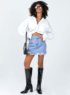   front view of model wearing Princess Polly Giannia Denim Mini Skirt Mini Skirts 