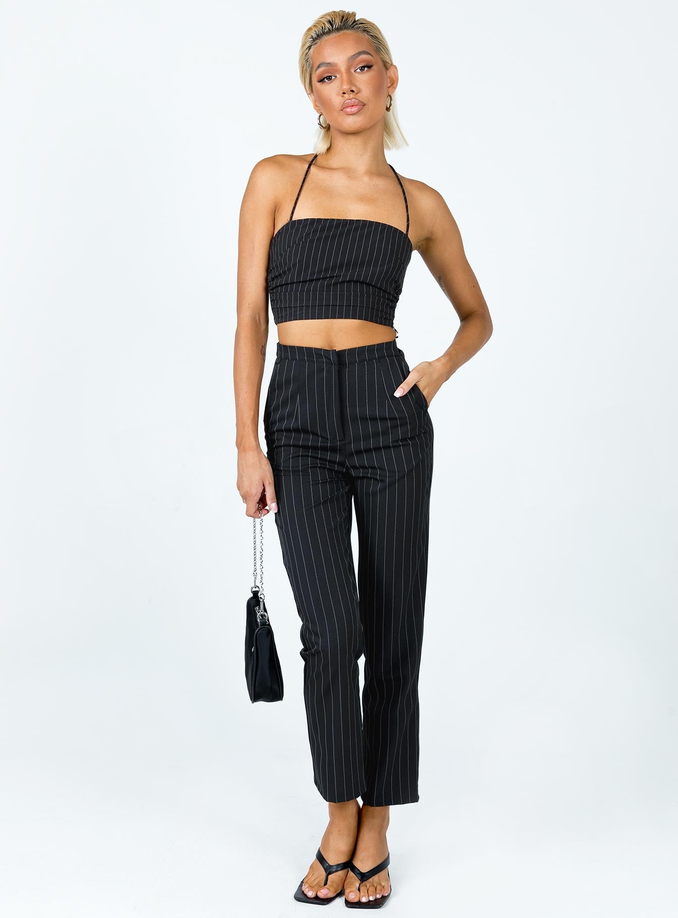 front view of model wearing Princess Polly Aroya Top Black 