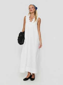 Marrnie Lace Detail Flowy Maxi Dress White