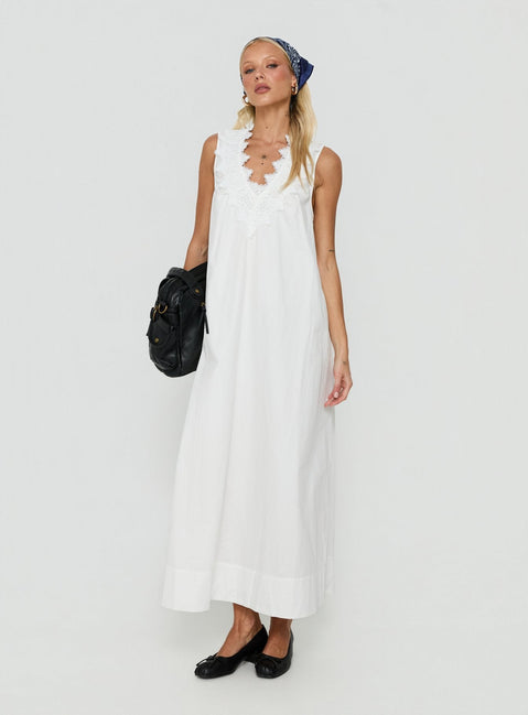 Marrnie Lace Detail Flowy Maxi Dress White