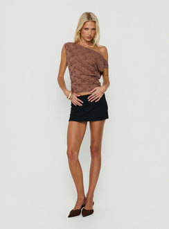 Orvielle Lace Off Shoulder Top Brown