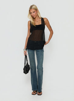 Orelea Sheer Chiffon Racerback Tank Top Black