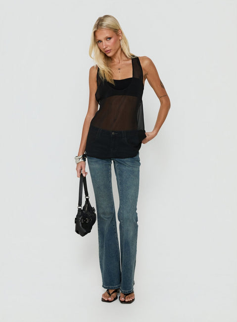 Orelea Sheer Chiffon Racerback Tank Top Black