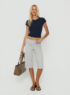 Geanna High V Neck Contrast Trim Top Navy / Yellow