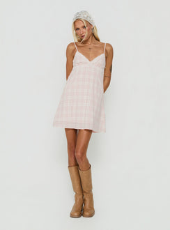Lunya Mini Dress Pink Check