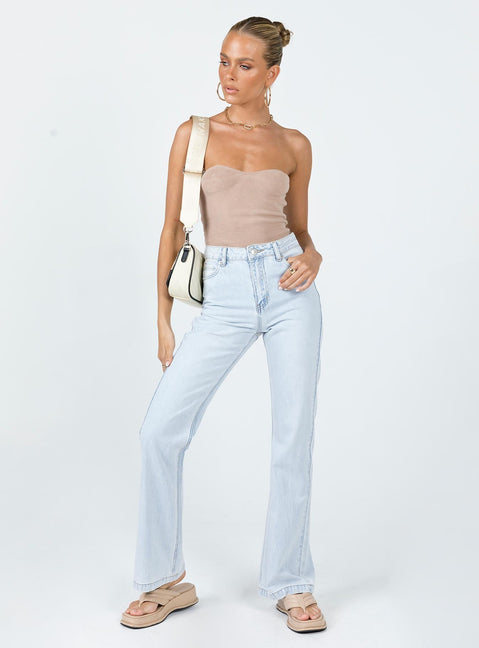 front view of model wearing Princess Polly Mostar Bootleg Light Wash Denim Jeans High Waisted 