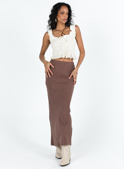 Brown maxi skirt Linen look material Invisible zip fastening at side