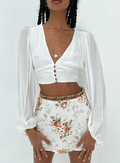 back view of model wearing Princess Polly Castlereagh Top White Full Sleeves Plunger 