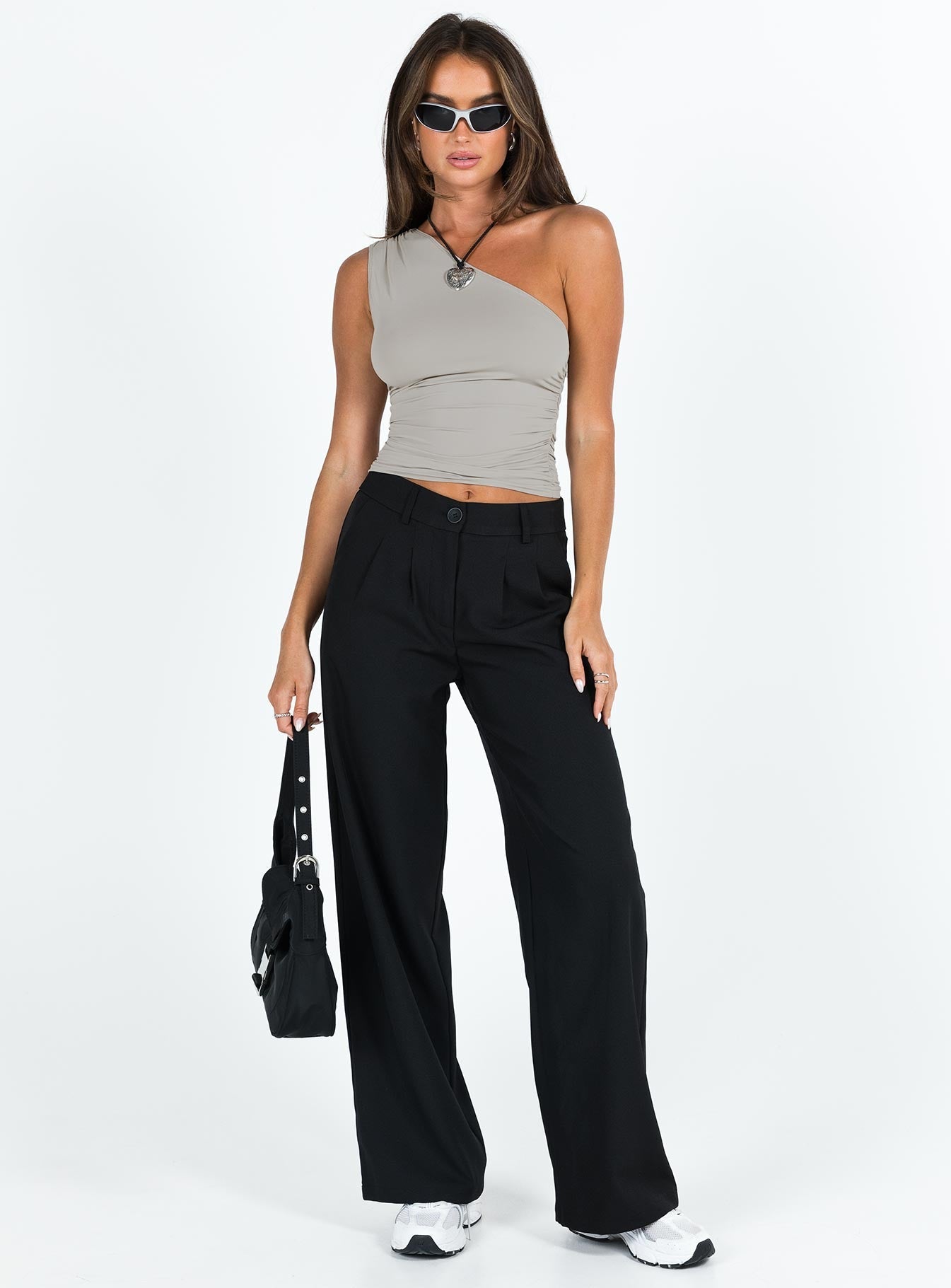 product Princess Polly Sleeveless Square Neck  Annem One Shoulder Top Grey