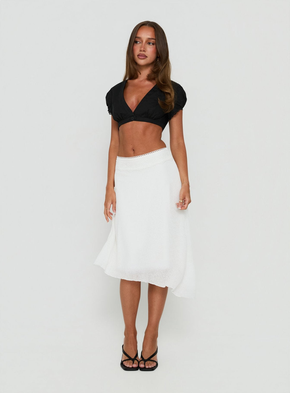 Carlessa Asymmetrical Knit Midi Skirt White