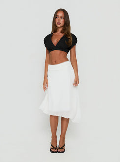 Carlessa Asymmetrical Knit Midi Skirt White