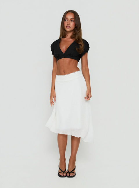Carlessa Asymmetrical Knit Midi Skirt White