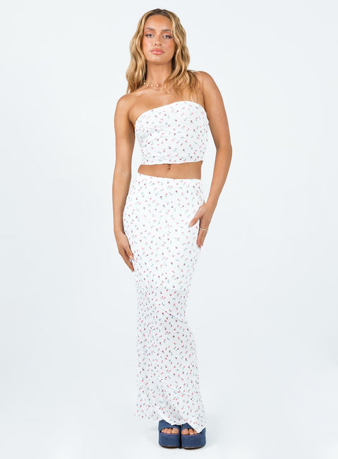 product Princess Polly Sleeveless Asymmetric Neckline  Oscar Strapless Top White Floral