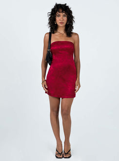 Princess Polly Square Neck  Ramie Strapless Mini Dress Burgundy