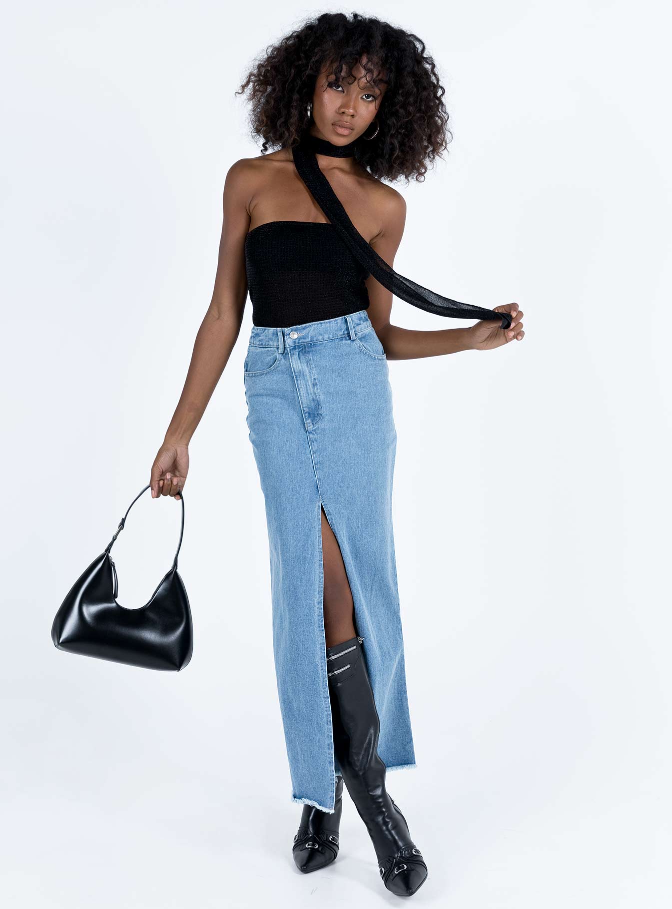 product Princess Polly Sleeveless Square Neck  Zilber Scarf Tube Top Black