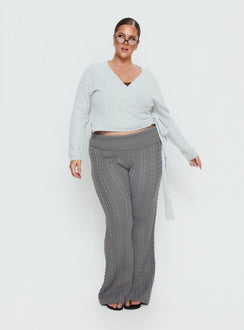 Crafted from soft knit the Tonee Wrap Cardigan Grey Curve in a short length womens jumper with v-neck and oversized fit on-body Princess Polly