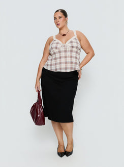Pretty It Up Tie Detail Top Beige Check Curve