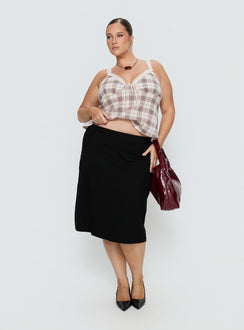   front view of model wearing Princess Polly Baseline Rib Midi Skirt Black Curve Midi Skirts Skirts 