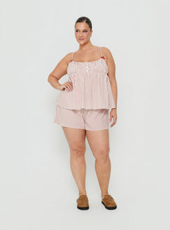 Chill Club Sleep Peplum Top Red / White Stripe Curve