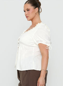 Indianah Pleat Lace Panel Blouse Top White Curve