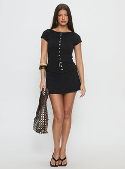 Angellina Jersey Button Down Top Black