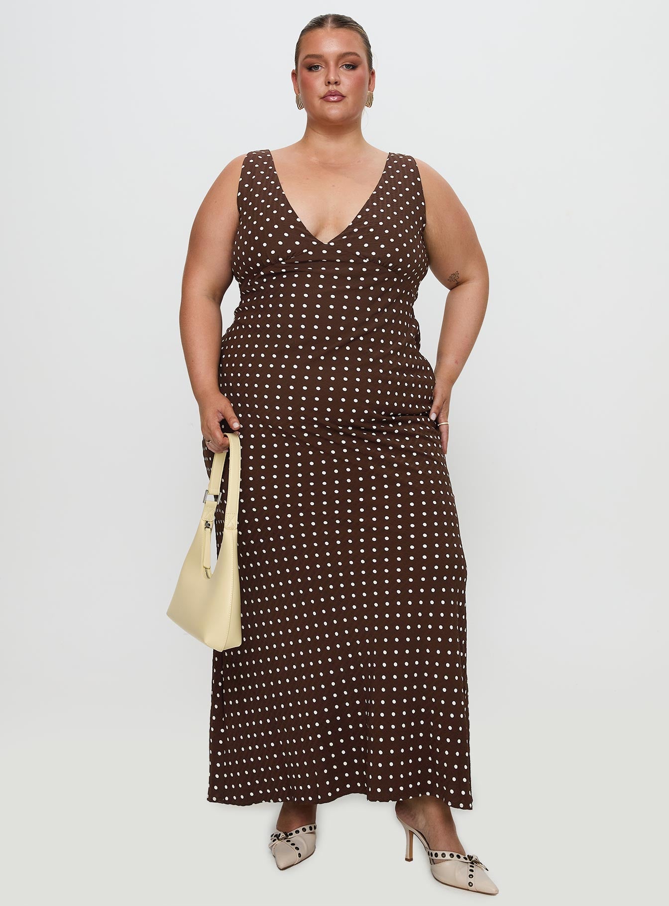 Nellie Maxi Dress Brown Polka Dot Curve