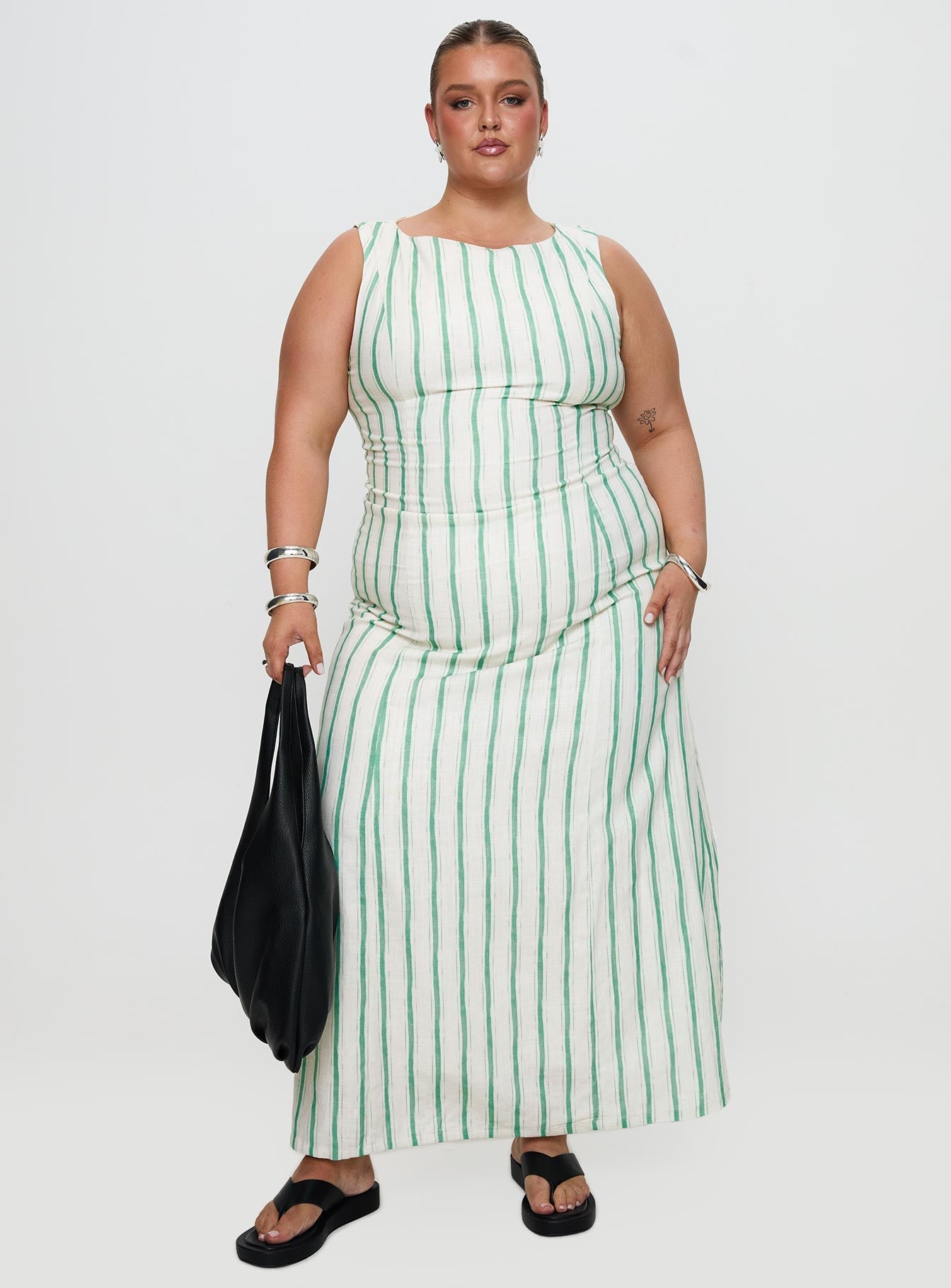 Lewisa Maxi Dress Green Stripe Curve