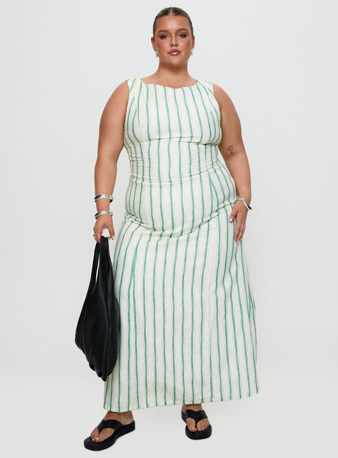 Lewisa Maxi Dress Green Stripe Curve