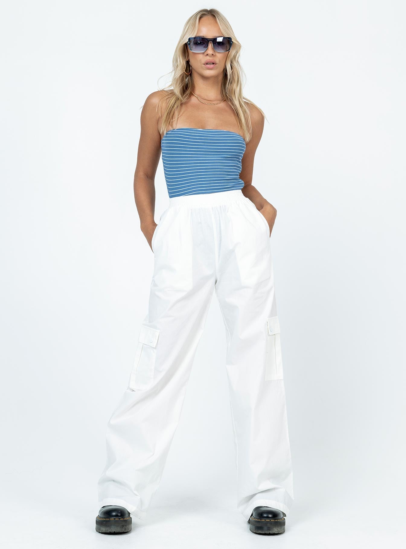 product Princess Polly High Waisted Pants  Lista Elastic Pocket Pants White