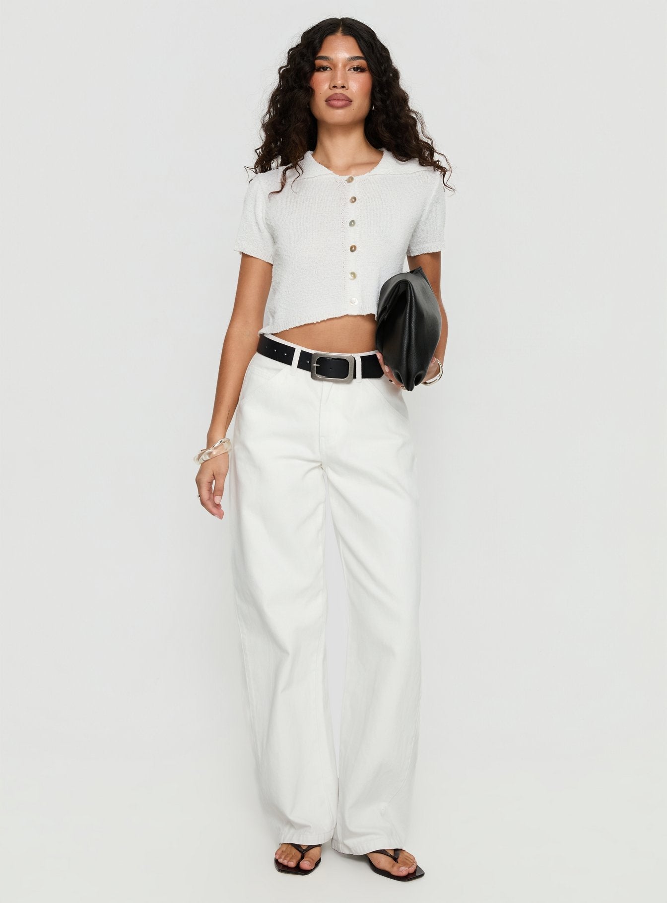 Erena High Rise Barrel Leg Jeans White