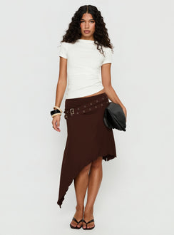 Lorensa Double Buckle Asymmetrical Midi Skirt Brown