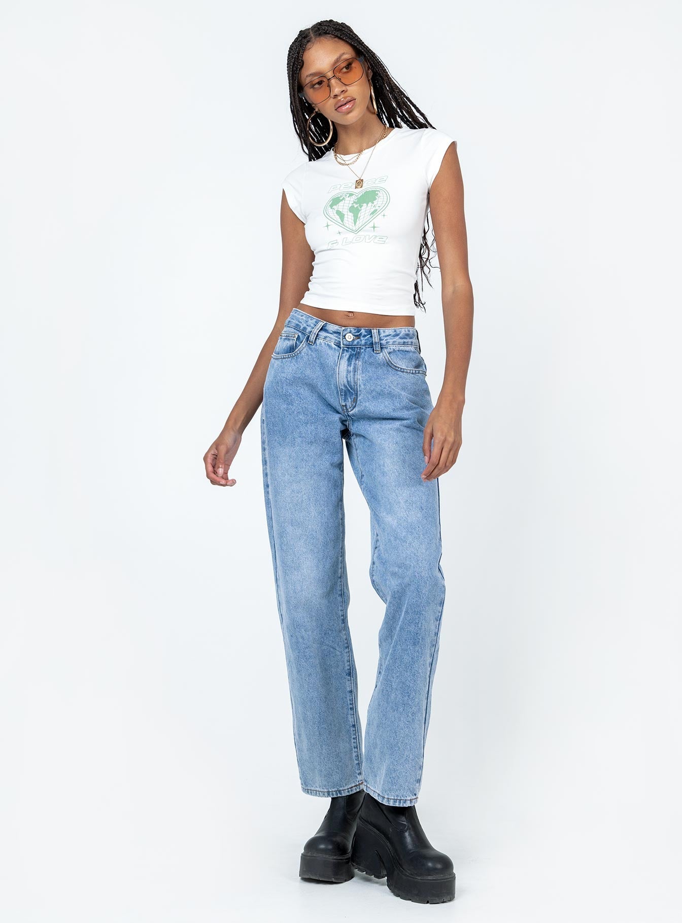 product Princess Polly Short Sleeves Square Neck  Peace and Love Longline Tee White