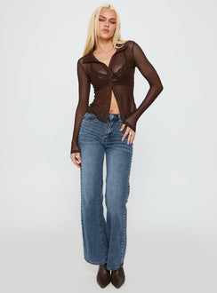Prioritise Sheer Long Sleeve Top Brown
