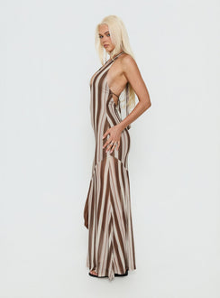 Oralee Halter Sheer Maxi Dress Multi Stripe