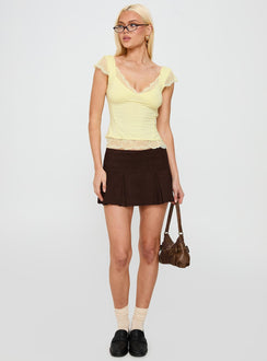 Nottie Faux Suede Pleat Skort Brown