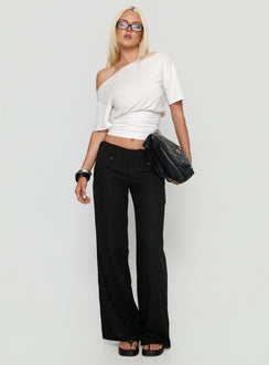 front view of model wearing Princess Polly Pedra Wide Leg Pant Black Mid Rise Pants 
