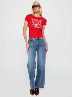 Western Rose Graphic Top Red