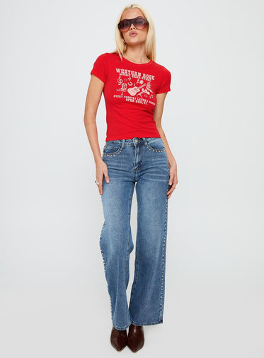 Western Rose Graphic Top Red