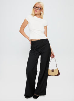 front view of model wearing Princess Polly Just Have Fun Wide Leg Pant Black High Rise Pants 
