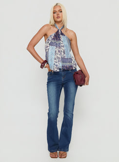 Ferne Tie Neck Top Blue Multi