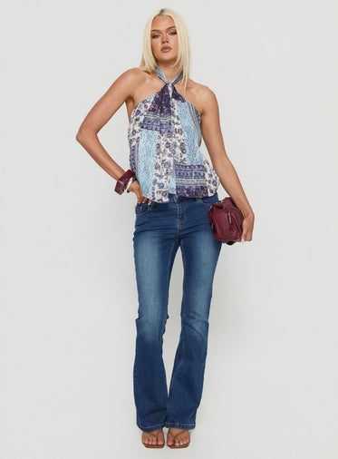 Ferne Tie Neck Top Blue Multi