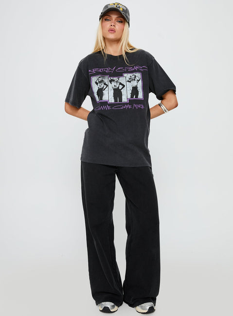 Britney Spears Gimme More Oversized Graphic Top Washed Black