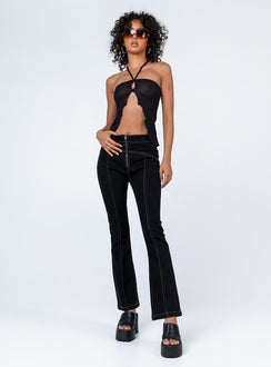 front view of model wearing Princess Polly Zia Flare Pants Black 