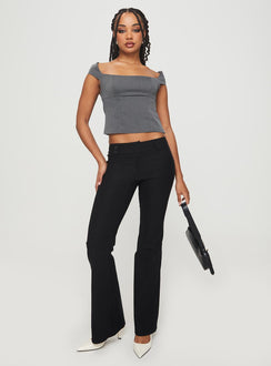 front view of model wearing Princess Polly Irie Top Grey Short Sleeves Square Neck 